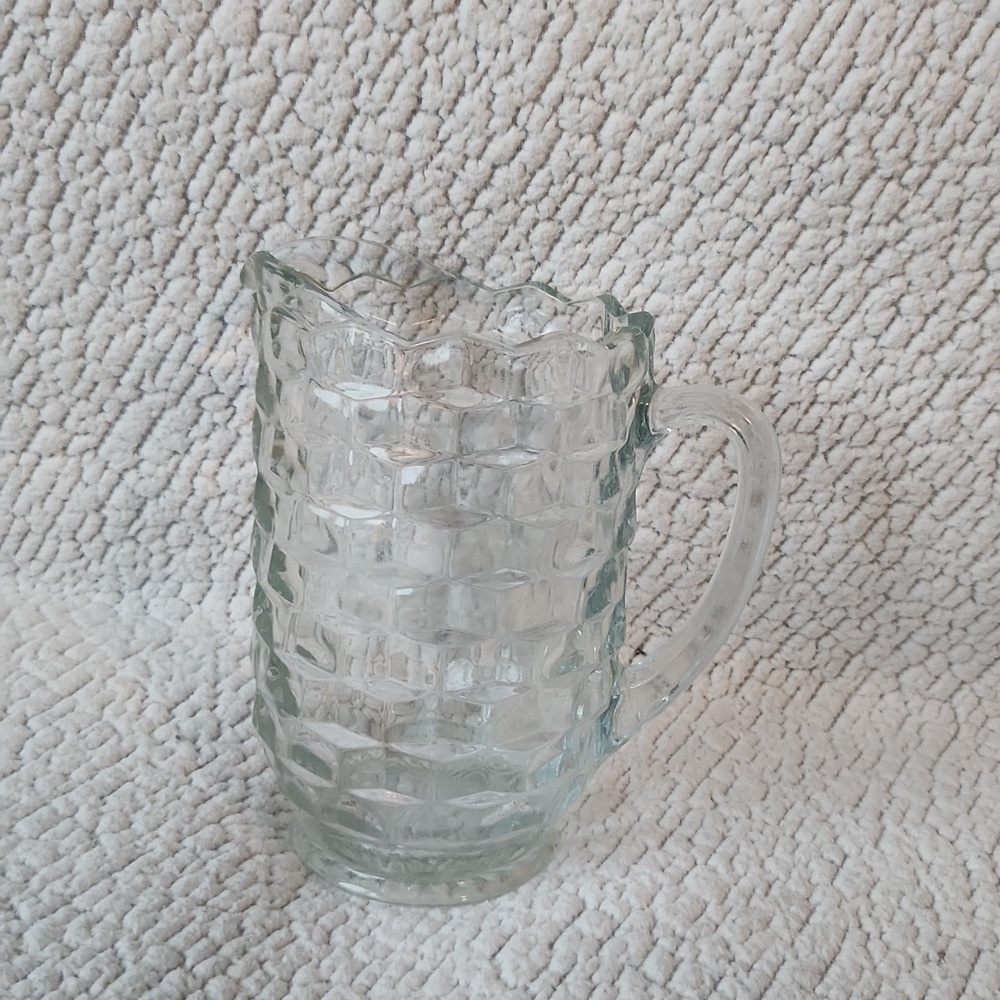 Vintage 70's chevron etched clear glass serving pitcher